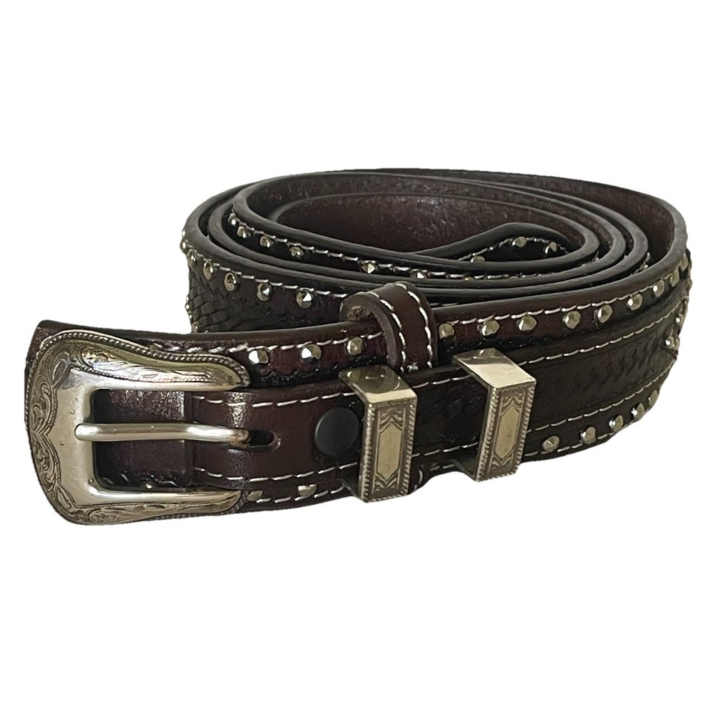 Nocona Genuine Leather Western Belt Mens 44 Brown Studded‎ Basketweave Cowboy